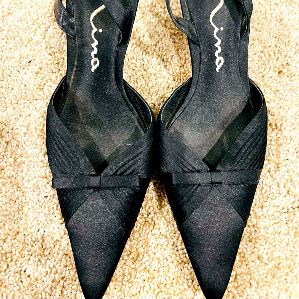 Nina satin black strappy heels